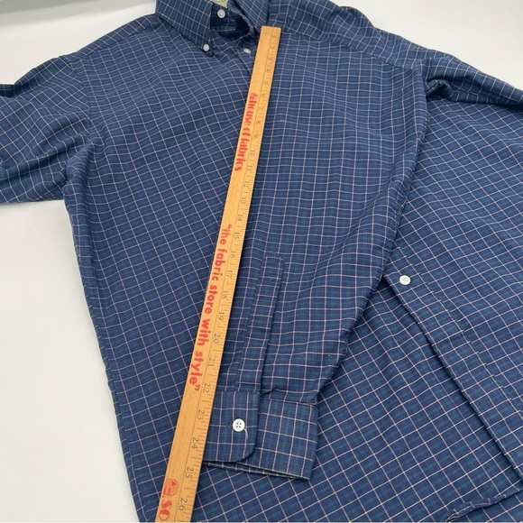 Vintage L.L. Bean Button-Up Shirt – Size 17.5x35 Made in USA – Navy Grid Check - Picture 11 of 13